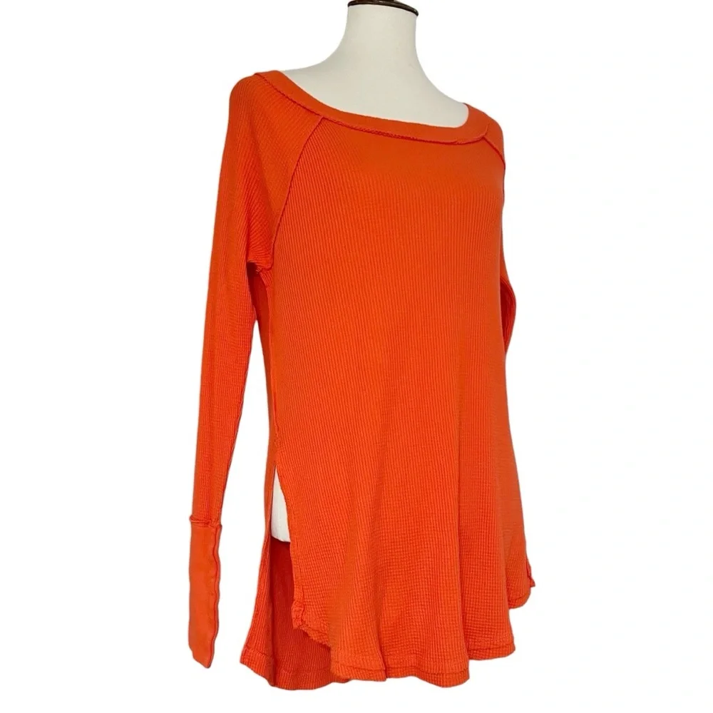 Free People Snowy Thermal Top‎ Ribbed Stretch Orange Women's Size XS